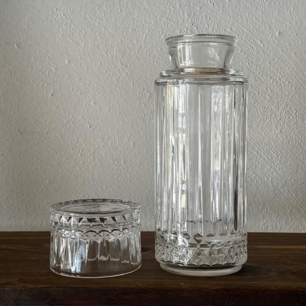 Vintage Turkish Cut Glass Canister Jar Vase Diamond Pattern As Is